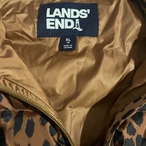 Lands End Down Puffer Vest Brown Leopard Print